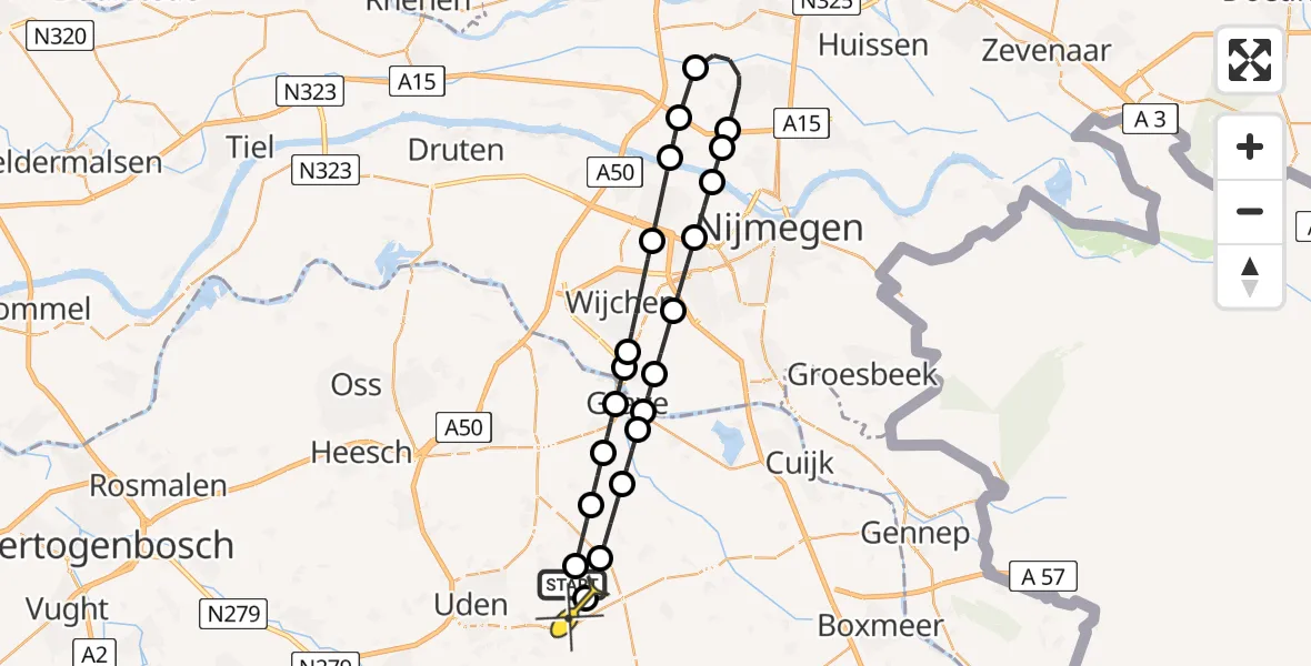 Routekaart van de vlucht: Lifeliner 3 naar Vliegbasis Volkel, Nieuweweg