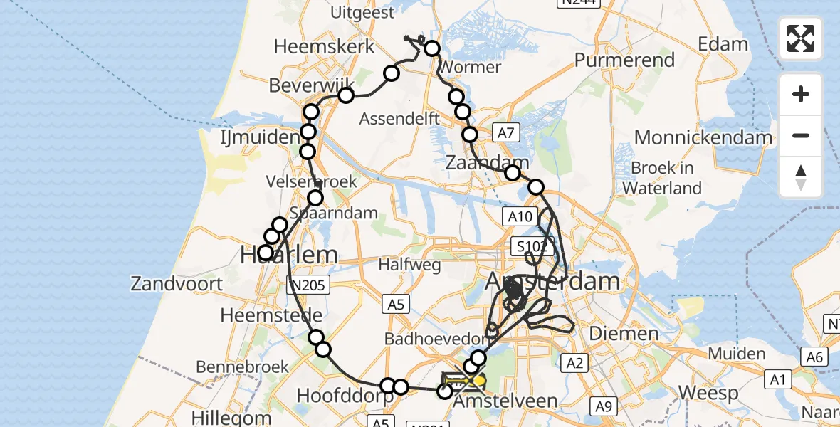 Routekaart van de vlucht: Politieheli naar Schiphol, Nieuwemeerdijk