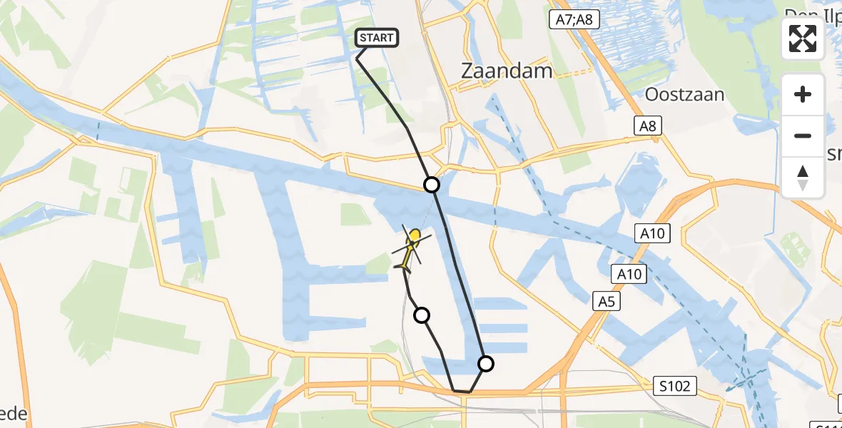 Routekaart van de vlucht: Lifeliner 1 naar Amsterdam Heliport, Hornweg