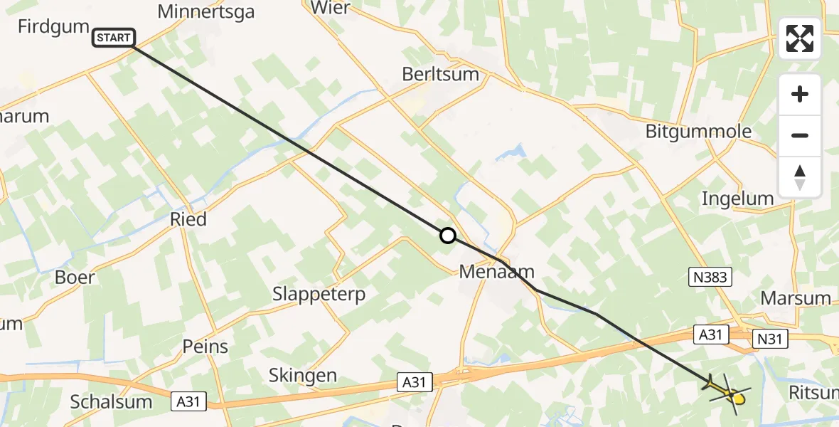 Routekaart van de vlucht: Ambulancehelikopter naar Marsum, Aldfeart