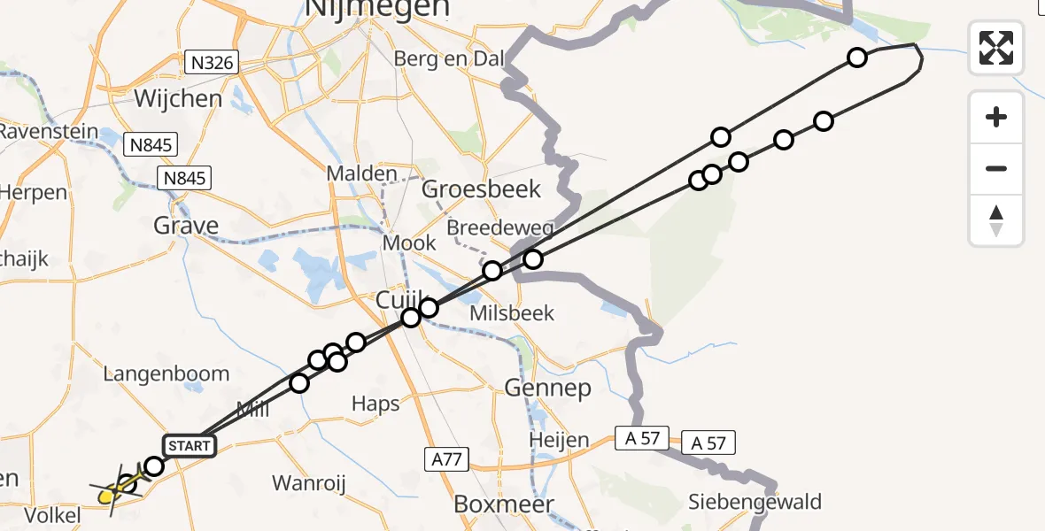 Routekaart van de vlucht: Lifeliner 3 naar Vliegbasis Volkel, Heufseweg