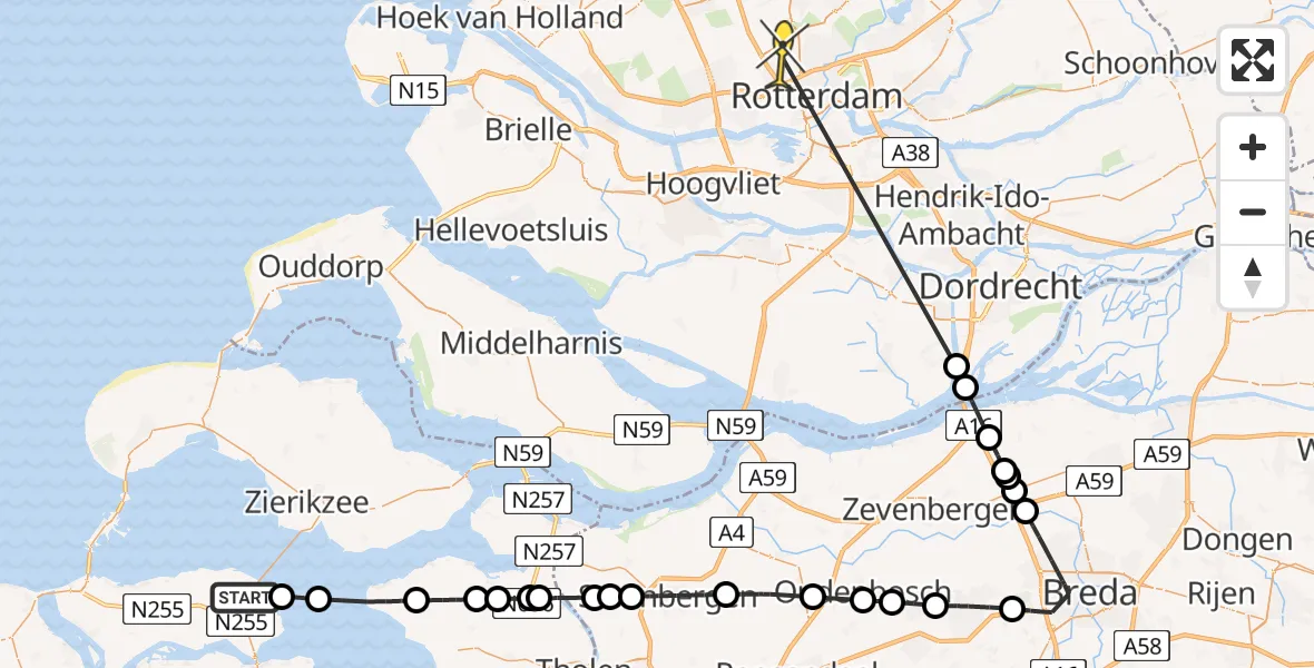 Routekaart van de vlucht: Lifeliner 2 naar Rotterdam The Hague Airport, Slikken van Kats