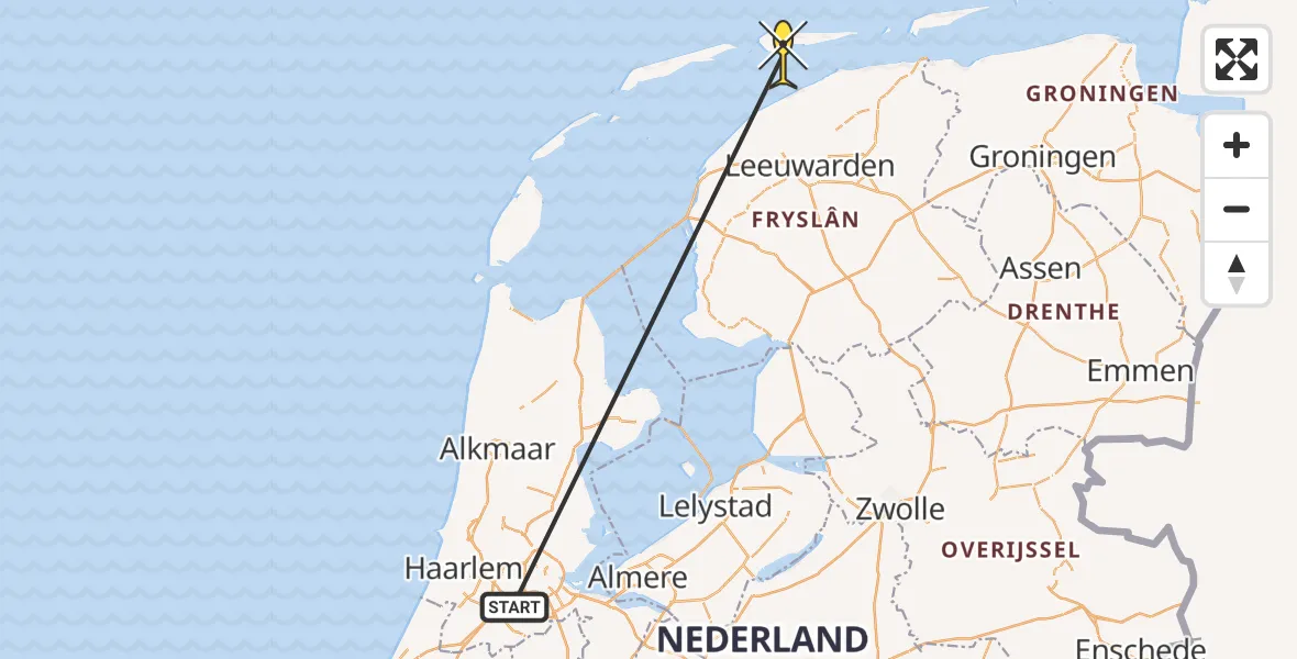 Routekaart van de vlucht: Politieheli naar Ballum