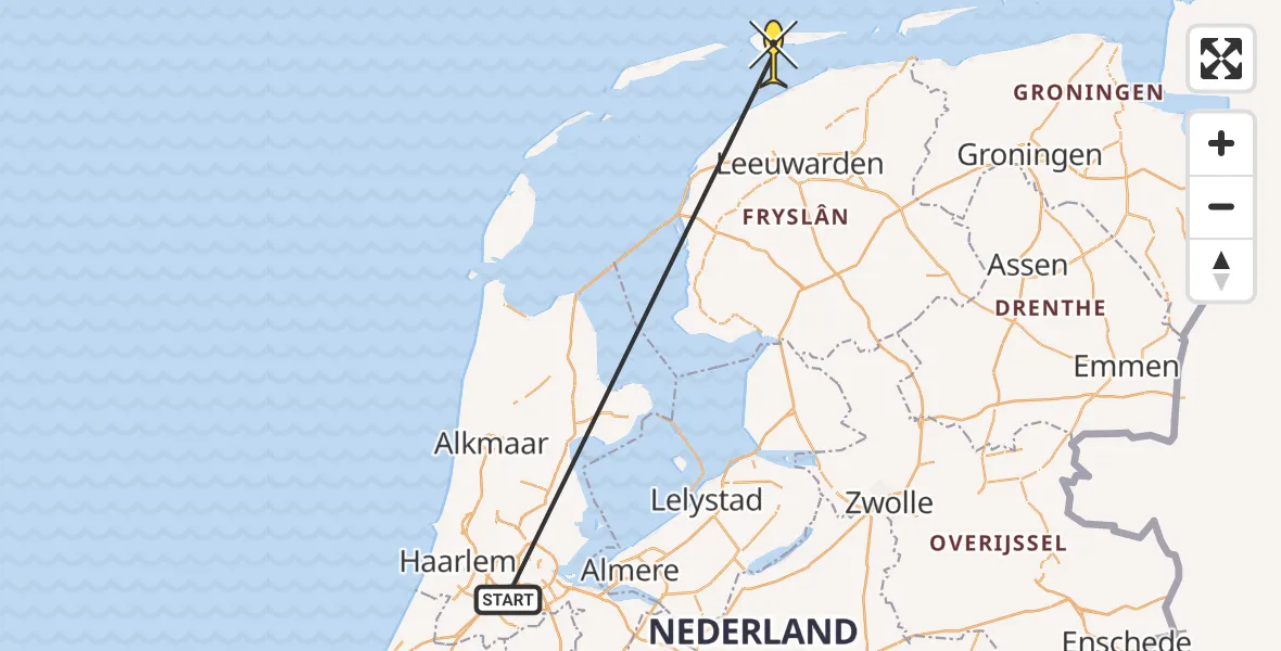 Routekaart van de vlucht: Politiehelikopter naar Ballum