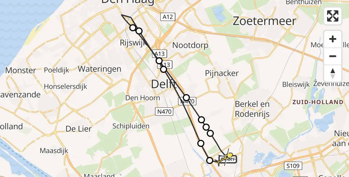 Routekaart van de vlucht: Lifeliner 2 naar Rotterdam The Hague Airport, Schieveense polder