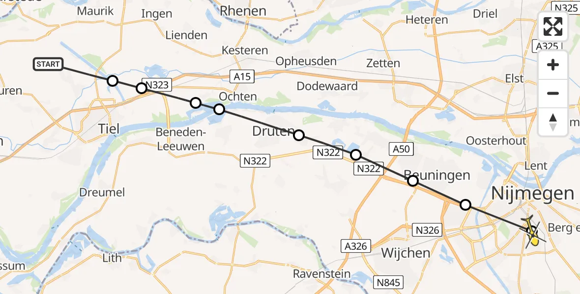 Routekaart van de vlucht: Lifeliner 3 naar Radboud Universitair Medisch Centrum, Retsestraat