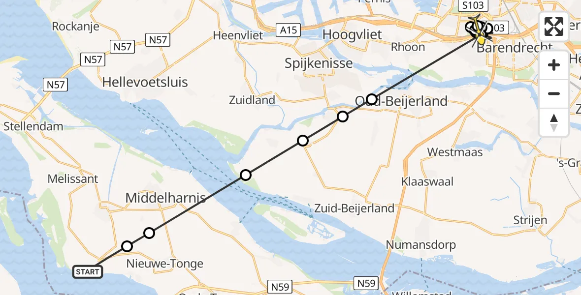 Routekaart van de vlucht: Politieheli naar Barendrecht, Wellestrijpsedijk