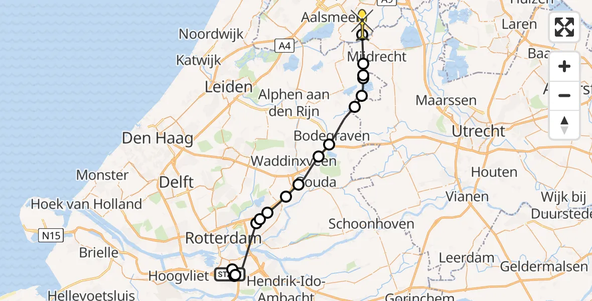 Routekaart van de vlucht: Politiehelikopter naar Amstelveen, Kapelburg