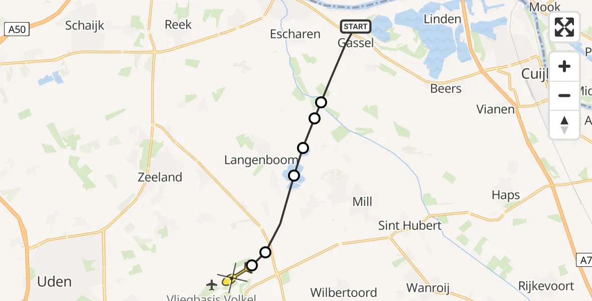 Routekaart van de vlucht: Lifeliner 3 naar Volkel, Broekse Wielen