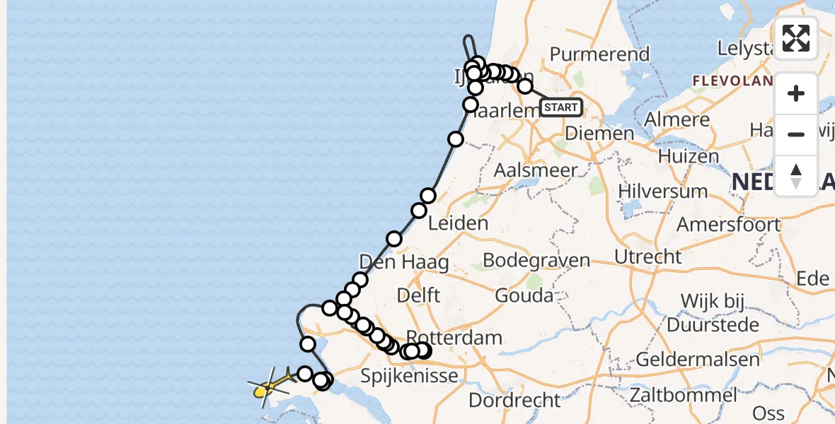 Routekaart van de vlucht: Politieheli naar Ouddorp, IJmuiden aan Zee