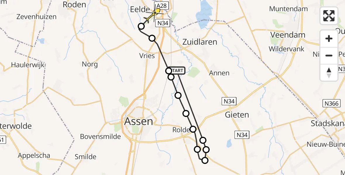 Routekaart van de vlucht: Lifeliner 4 naar Groningen Airport Eelde, Machlaan