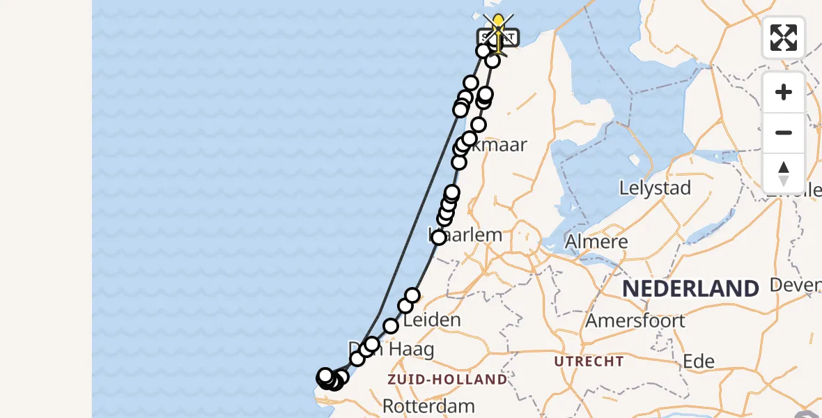 Routekaart van de vlucht: Kustwachthelikopter naar Vliegveld De Kooy, Middenvliet