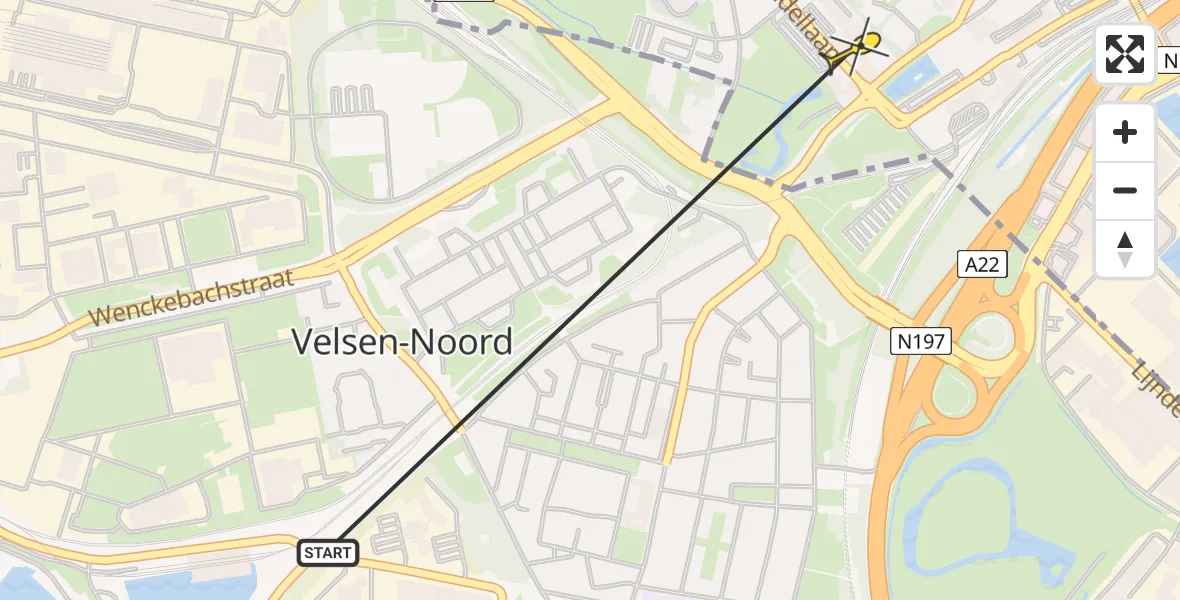 Routekaart van de vlucht: Politiehelikopter naar Beverwijk, Vondellaan