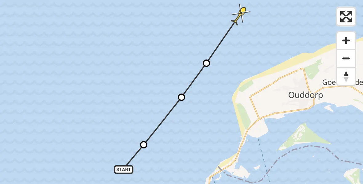 Routekaart van de vlucht: Politiehelikopter naar Ouddorp, Duinpad 3e blok