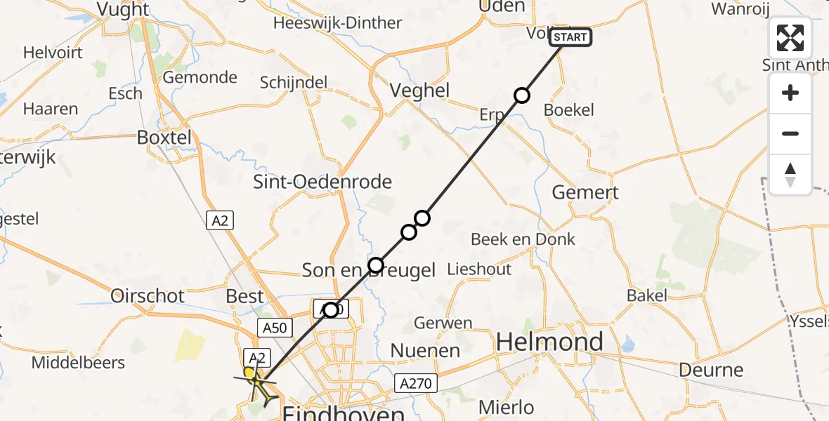 Routekaart van de vlucht: Lifeliner 3 naar Eindhoven, Biesthoek