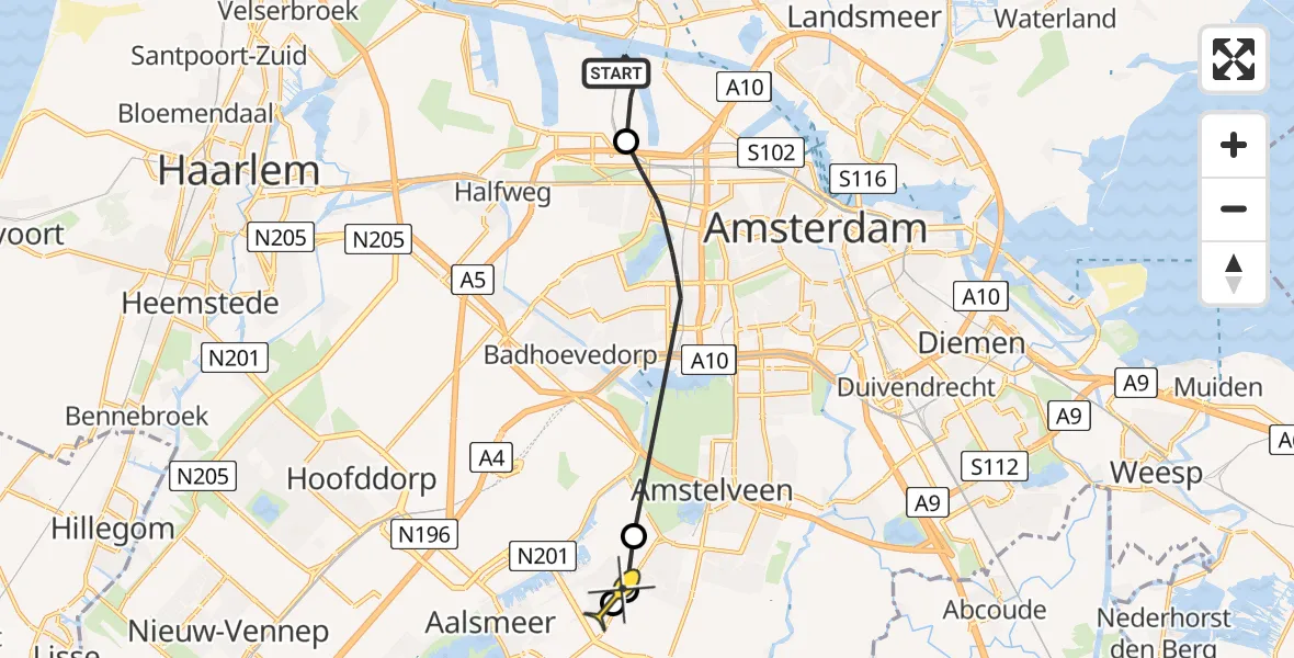 Routekaart van de vlucht: Lifeliner 1 naar Aalsmeer, Hornweg