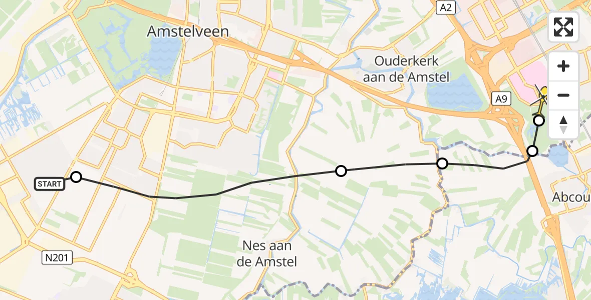 Routekaart van de vlucht: Lifeliner 1 naar Academisch Medisch Centrum (AMC), J.C. van Hattumweg