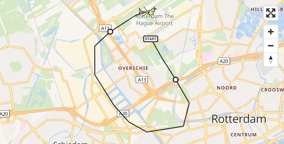 Routekaart van de vlucht: Lifeliner 2 naar Rotterdam The Hague Airport, Knooppunt Kleinpolderplein