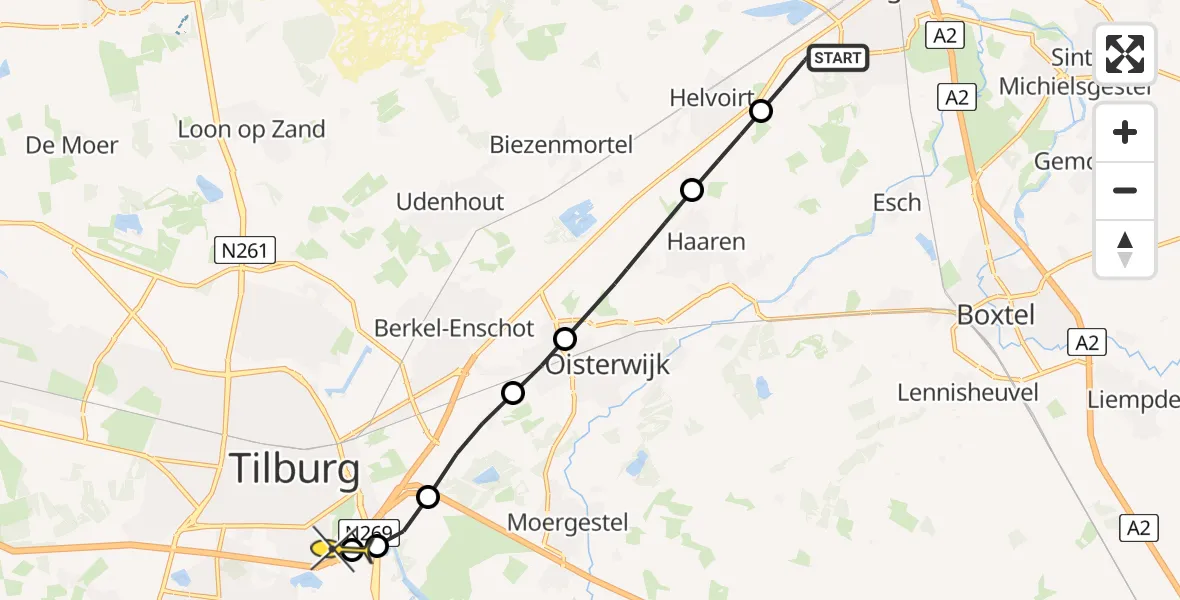 Routekaart van de vlucht: Lifeliner 3 naar Tilburg, Sparrendaalseweg