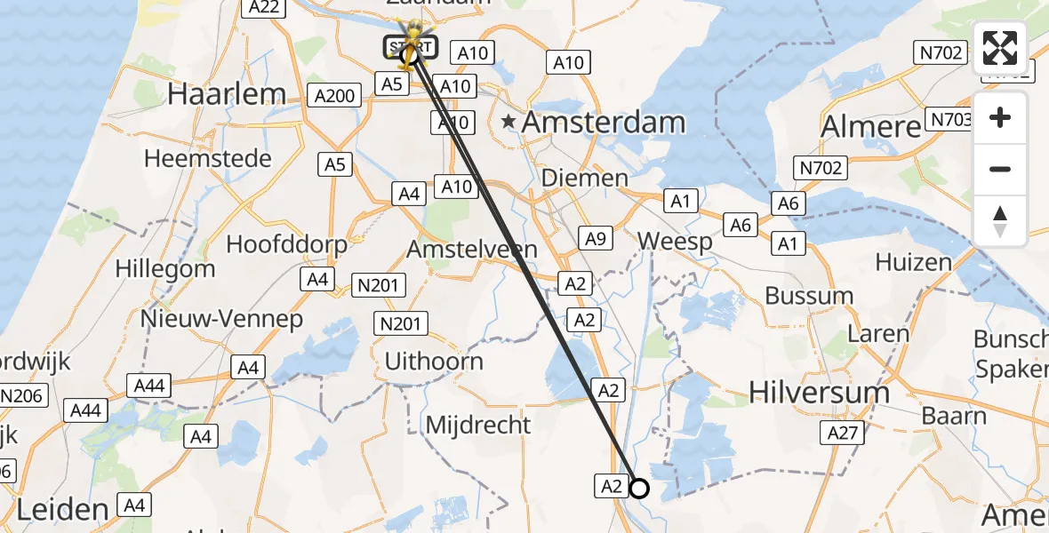 Vluchtroute Traumahelikopter van Amsterdam Heliport naar Amsterdam Heliport