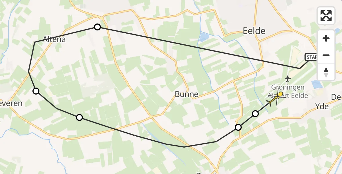 Routekaart van de vlucht: Lifeliner 4 naar Groningen Airport Eelde, Oostingslaan