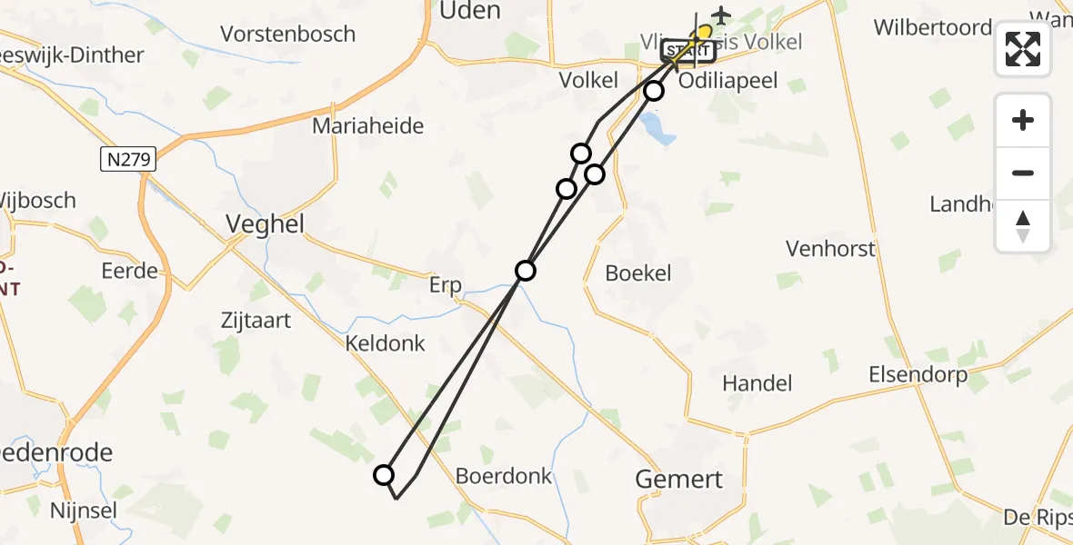 Routekaart van de vlucht: Lifeliner 3 naar Vliegbasis Volkel, Rechtestraat