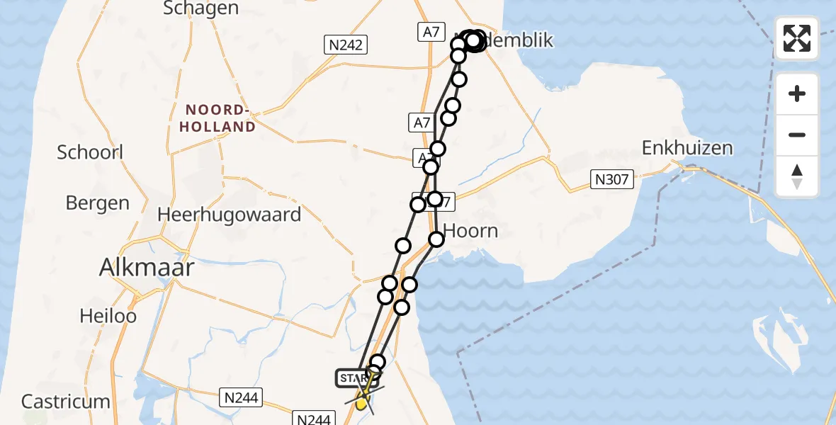 Routekaart van de vlucht: Politieheli naar Zuidoostbeemster, Kruisoorderweg