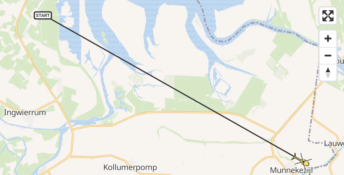Routekaart van de vlucht: Ambulanceheli naar Munnekezijl, Methardusstraat