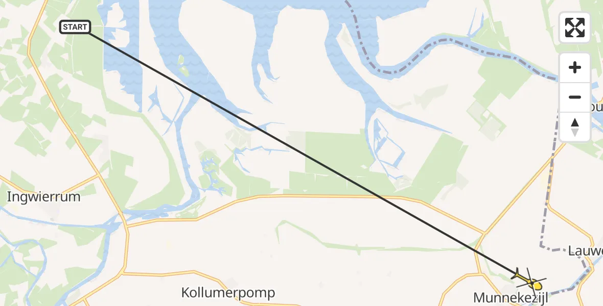 Routekaart van de vlucht: Ambulancehelikopter naar Munnekezijl, Methardusstraat