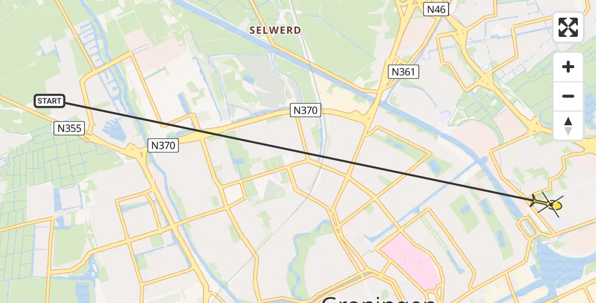 Routekaart van de vlucht: Ambulancehelikopter naar Groningen, Ganzebloemstraat