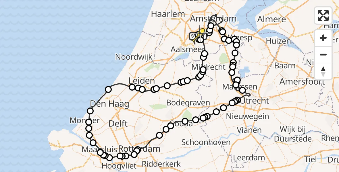 Routekaart van de vlucht: Politieheli naar Schiphol, Amsterdam-Bataviaweg