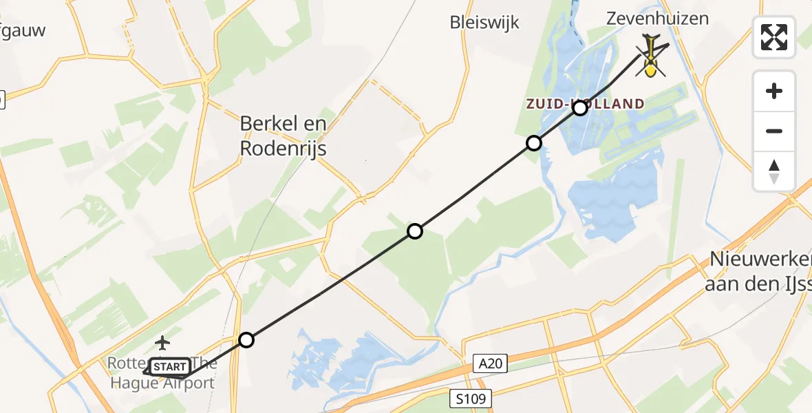 Routekaart van de vlucht: Lifeliner 2 naar Zevenhuizen, Ada Lovelacestraat