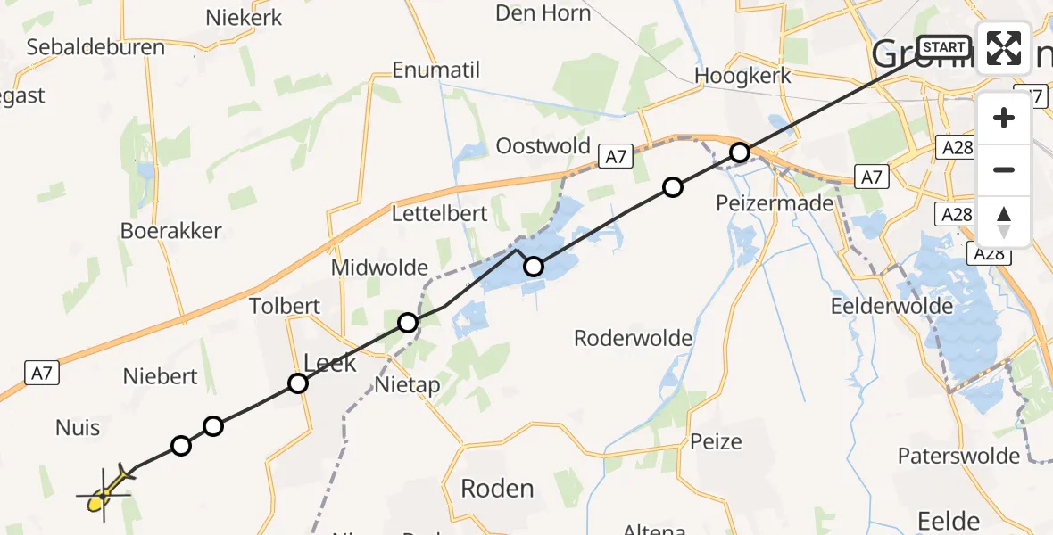 Routekaart van de vlucht: Ambulancehelikopter naar Nuis, Weg der Verenigde Naties