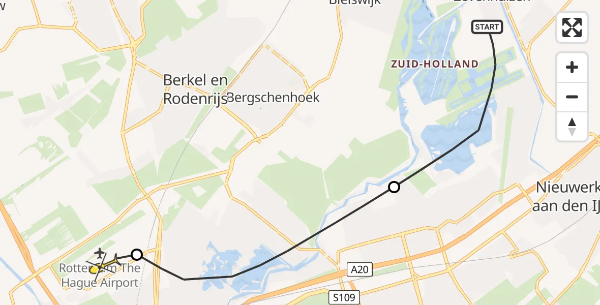 Routekaart van de vlucht: Lifeliner 2 naar Rotterdam The Hague Airport, Zevenhuizerplas