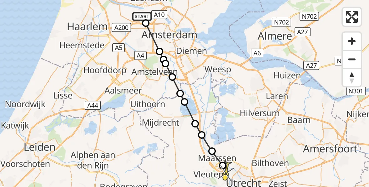 Routekaart van de vlucht: Lifeliner 1 naar Utrecht, Fred. Roeskestraat