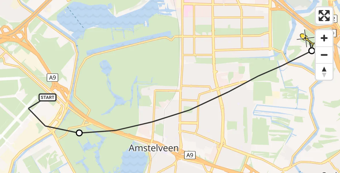 Routekaart van de vlucht: Politieheli naar Amsterdam, Dakotaweg