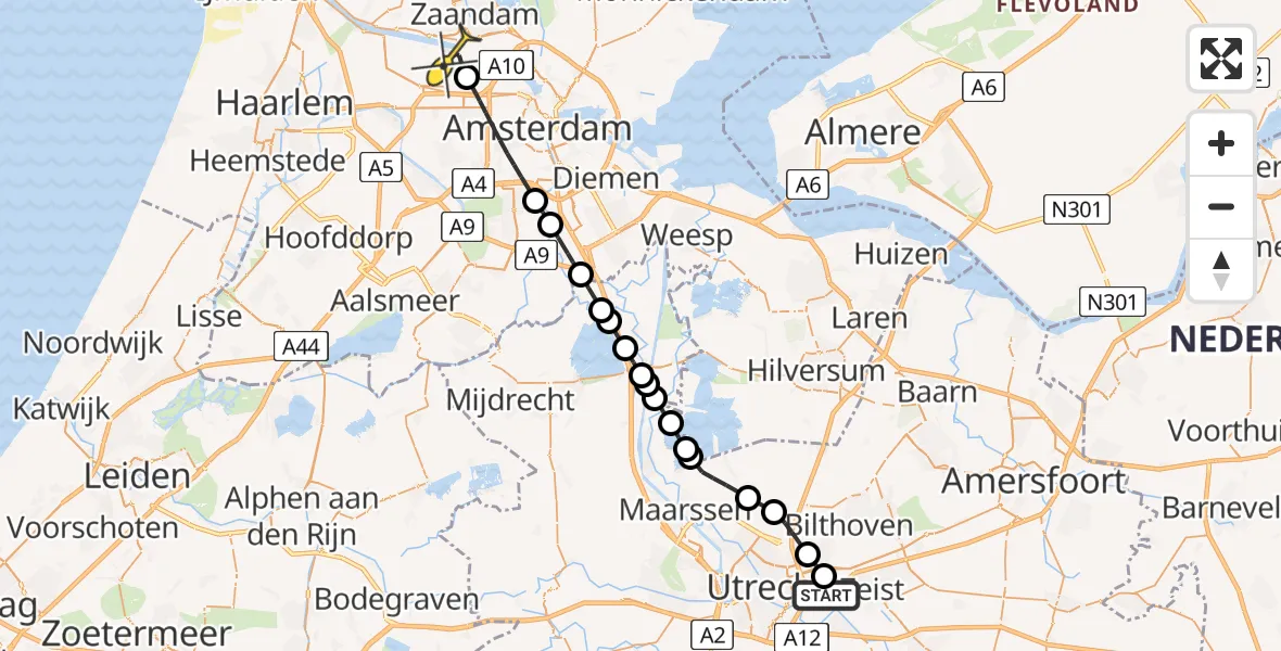 Routekaart van de vlucht: Lifeliner 1 naar Amsterdam Heliport, Europaboulevard