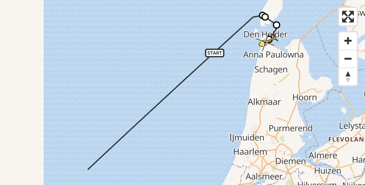 Routekaart van de vlucht: Kustwachthelikopter naar Vliegveld De Kooy, Luchthavenweg