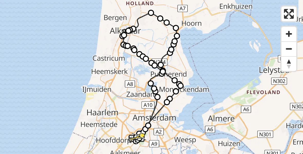 Routekaart van de vlucht: Politieheli naar Schiphol, Westerkimweg