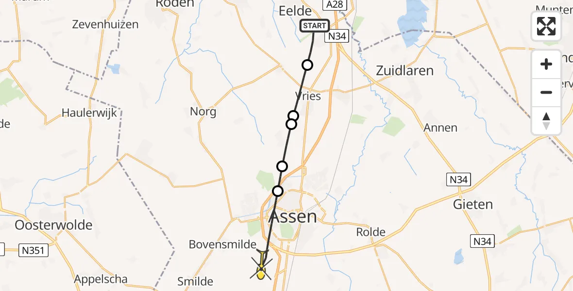 Routekaart van de vlucht: Lifeliner 4 naar Assen, Moespot