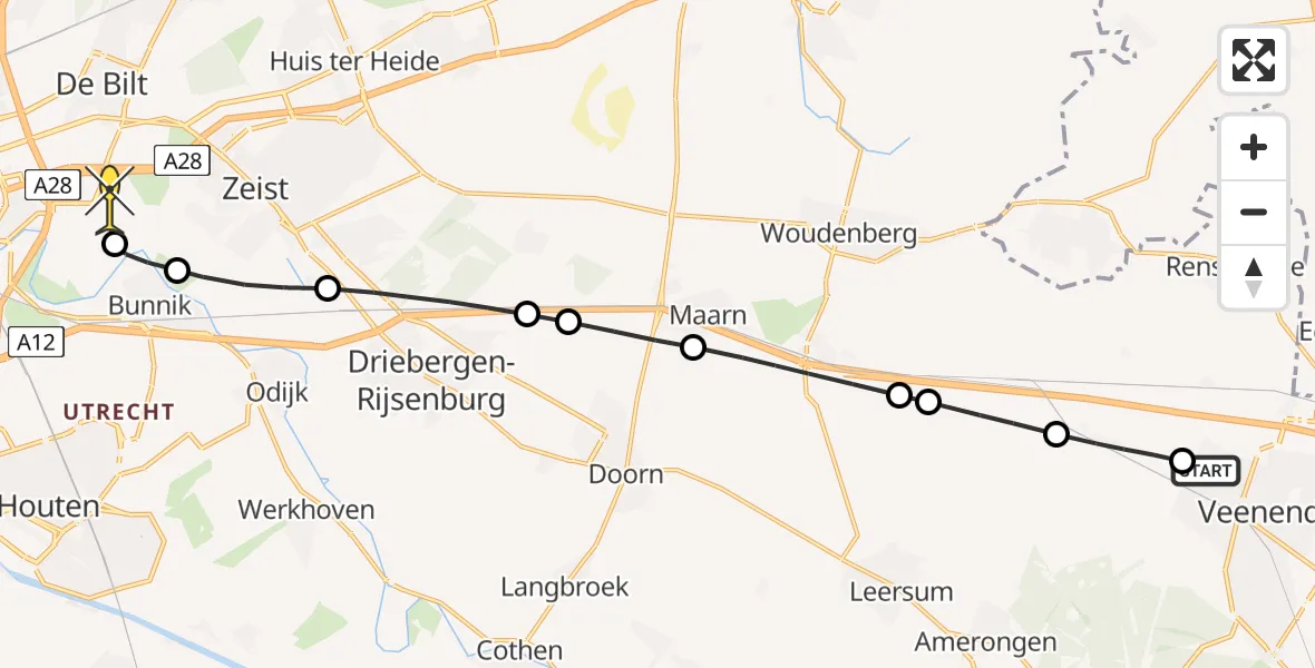 Routekaart van de vlucht: Lifeliner 3 naar Universitair Medisch Centrum Utrecht, Haarweg