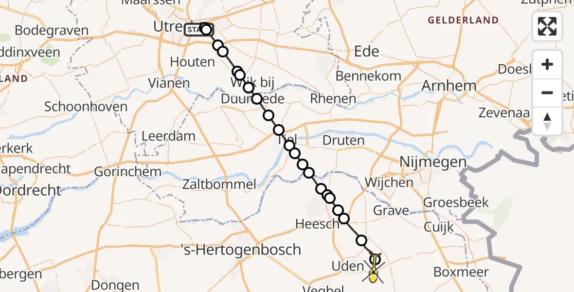 Routekaart van de vlucht: Lifeliner 3 naar Vliegbasis Volkel, Bisschopsweg