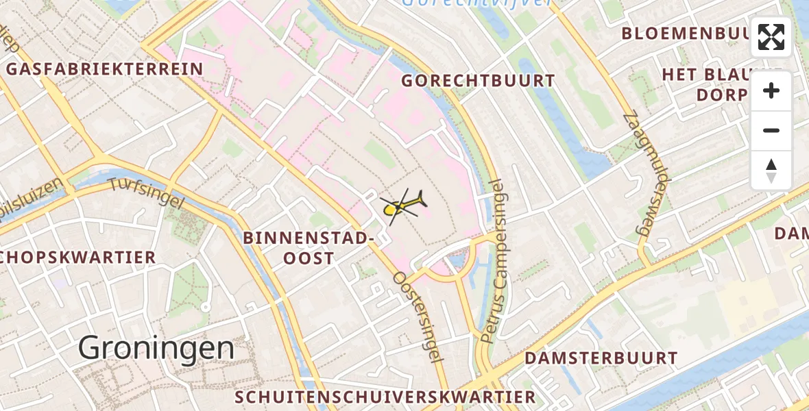 Vluchtroute Traumahelikopter van Universitair Medisch Centrum Groningen naar Universitair Medisch Centrum Groningen