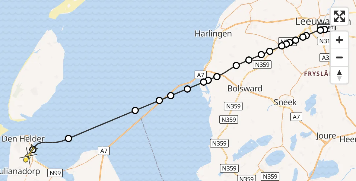 Routekaart van de vlucht: Kustwachthelikopter naar Vliegveld De Kooy, Boechkade