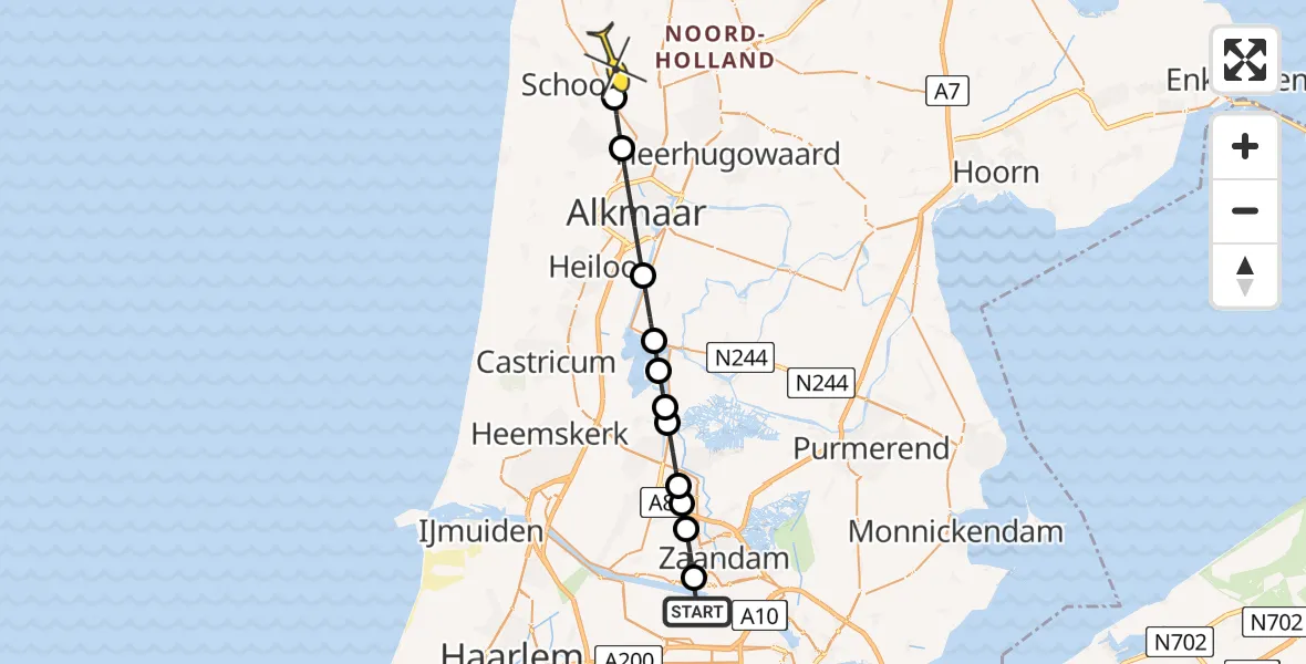 Routekaart van de vlucht: Lifeliner 1 naar Warmenhuizen, Sijbrandakker
