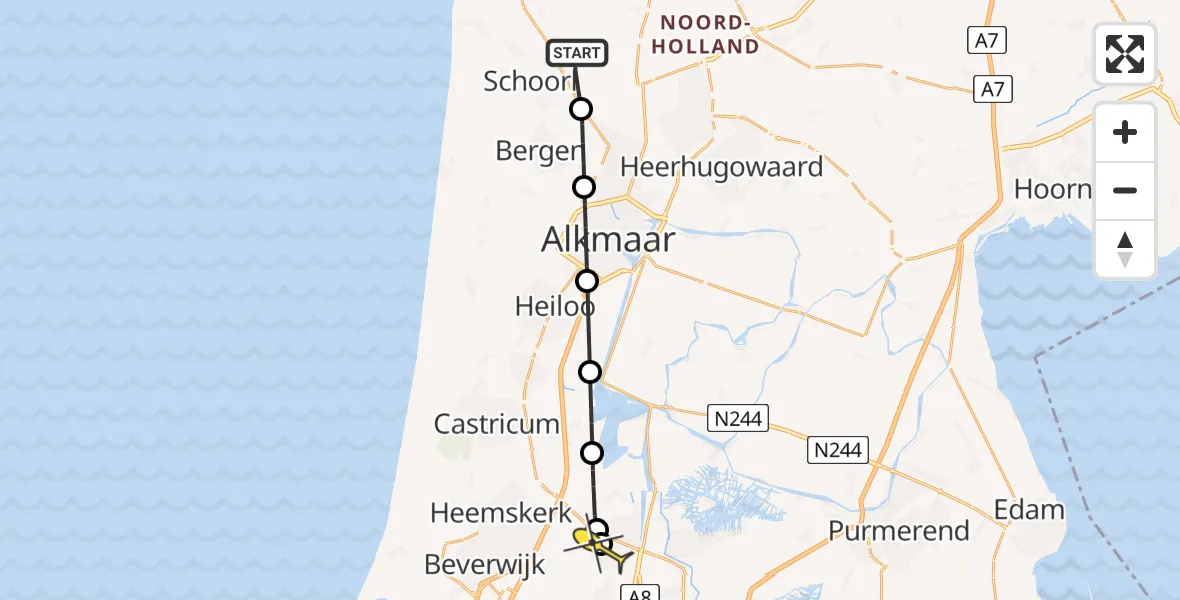 Routekaart van de vlucht: Lifeliner 1 naar Assendelft, Uitgeest