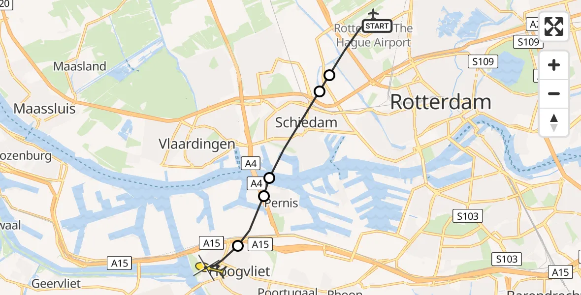 Routekaart van de vlucht: Lifeliner 2 naar Hoogvliet, Brandenburgbaan
