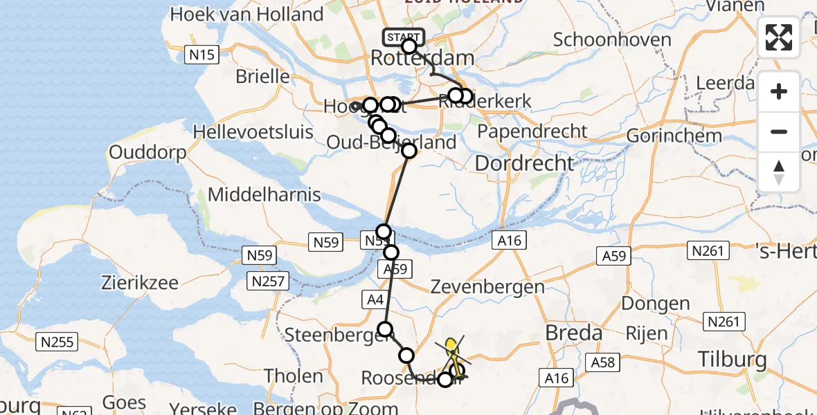 Routekaart van de vlucht: Politieheli naar Breda International Airport, Tegelplaats