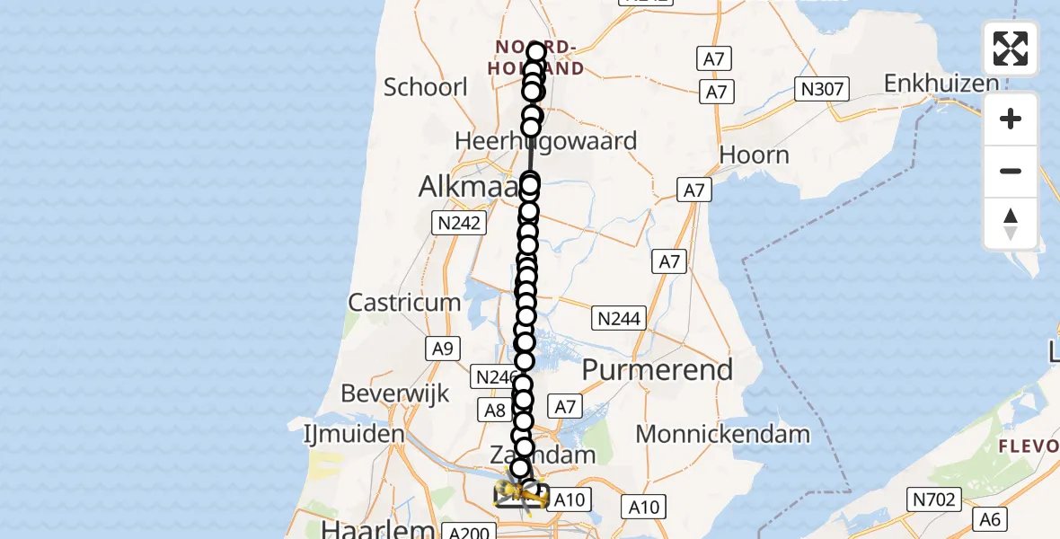 Vluchtroute Traumahelikopter van Amsterdam Heliport naar Amsterdam Heliport