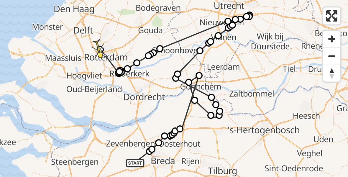 Routekaart van de vlucht: Politieheli naar Rotterdam The Hague Airport, Weimersedreef